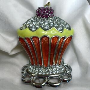 Swarovski Crystal Whimsical Cupcake Brooch Pin, Cute Twee Jewelry